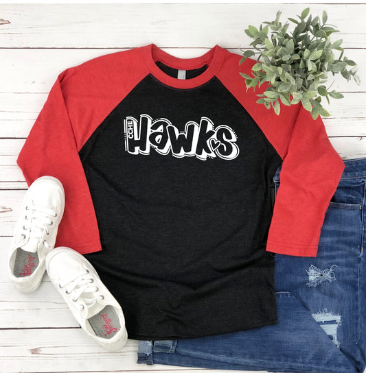 Hawks Black/Red Raglan